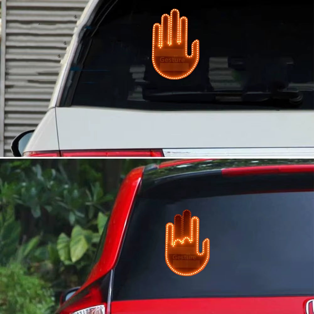 Car Hand Light Gesture LED Car Middle Finger up Back Window Car Sign LED Hand for Car