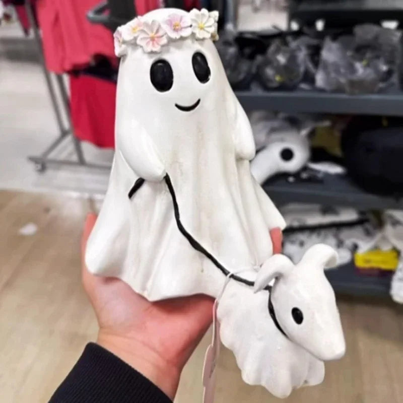 15CM Halloween Decoration Ghost Dog Walking Statue Resin Desktop Decoration Ghost Model Cute Ghost Figurine Home Decor