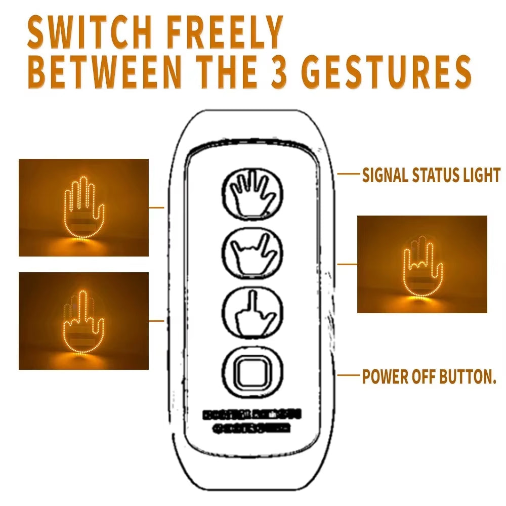 Car Hand Light Gesture LED Car Middle Finger up Back Window Car Sign LED Hand for Car