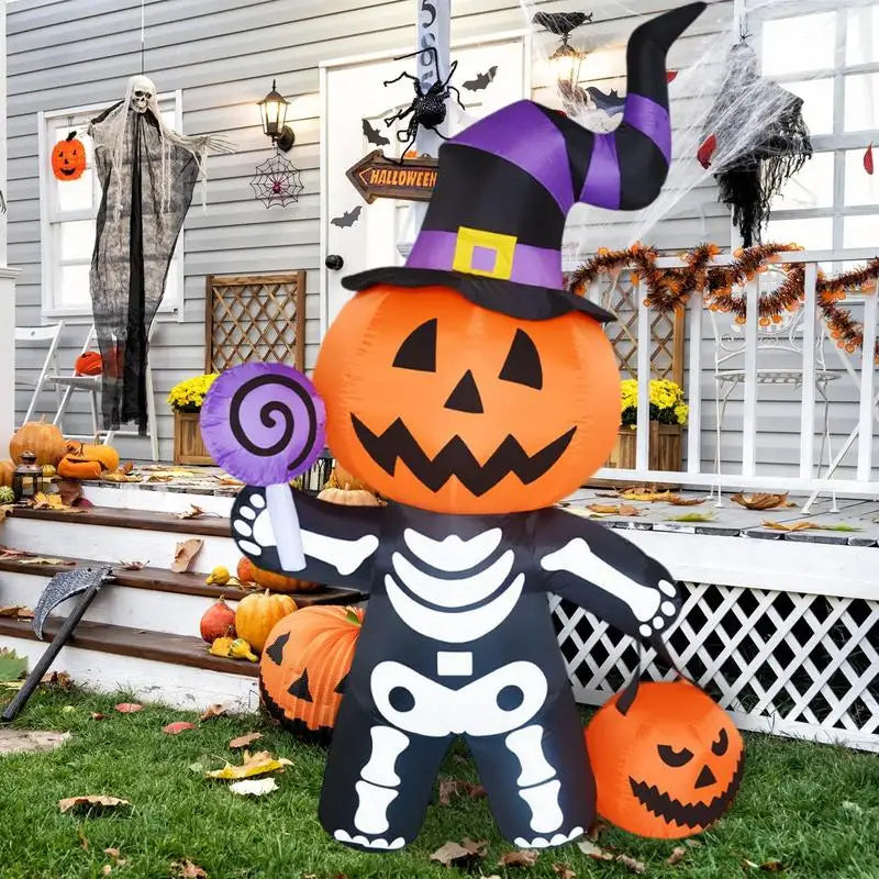 Halloween Balloons Inflatable Skeleton Ghost Pumpkin Model with LED Light for Indoor Outdoor Lawn Halloween Atmosphere Decor