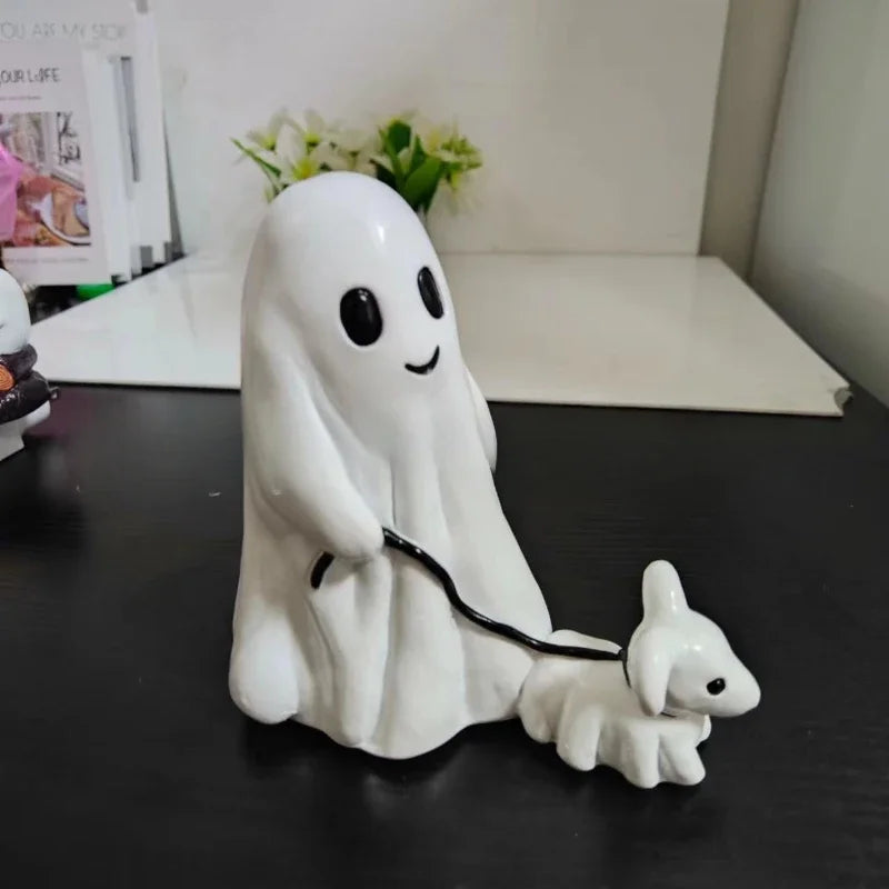 15CM Halloween Decoration Ghost Dog Walking Statue Resin Desktop Decoration Ghost Model Cute Ghost Figurine Home Decor