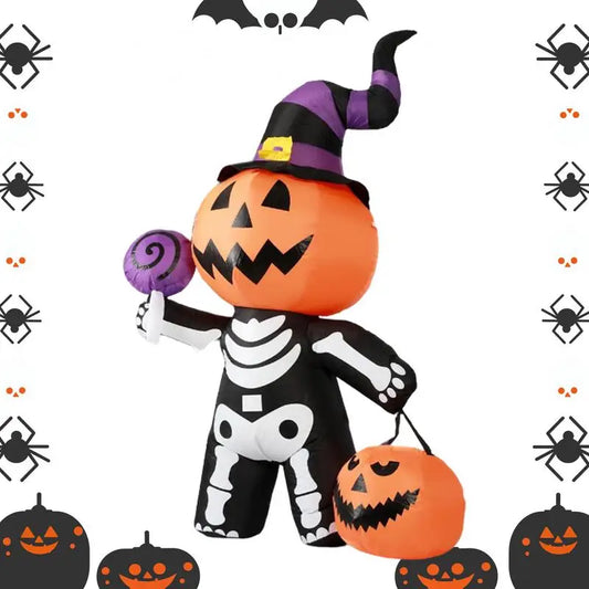 Halloween Balloons Inflatable Skeleton Ghost Pumpkin Model with LED Light for Indoor Outdoor Lawn Halloween Atmosphere Decor