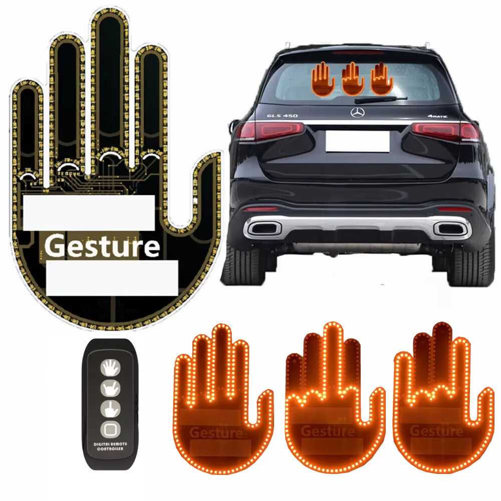 Car Hand Light Gesture LED Car Middle Finger up Back Window Car Sign LED Hand for Car