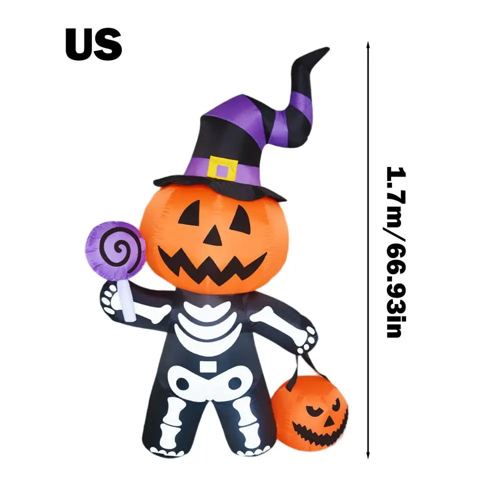 Halloween Balloons Inflatable Skeleton Ghost Pumpkin Model with LED Light for Indoor Outdoor Lawn Halloween Atmosphere Decor