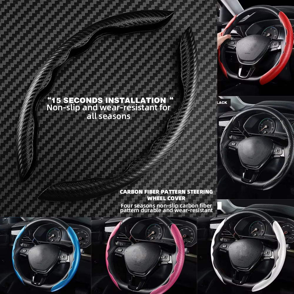 Universal Non-Slip Carbon Fiber Car Steering Cover Steering Wheel Booster Cover for Car Anti-Skid Accessories