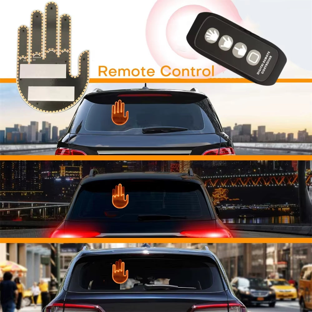 Car Hand Light Gesture LED Car Middle Finger up Back Window Car Sign LED Hand for Car